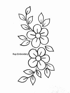 a drawing of flowers with the words rup embroidery on it and an outline of leaves