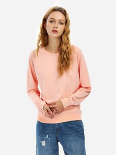 Loose Fit Sweatshirt - Pink - 3Y10479412 - Original Design-Women's Clothing  #OriginalDesignWomensClothing #Original #DesignWomen's #Clothing Trendy Long Sleeve Tops With Elastic Cuffs, Basic Crew Neck Sweats For Spring, Spring Sweats With Ribbed Cuffs And Stretch, Pink Long Sleeve Sweater With Ribbed Cuffs, Spring Cotton Stretch Sweats, Spring Stretch Crew Neck Sweatshirt, Stretch Crew Neck Sweatshirt For Spring, Trendy Long Sleeve Sweater With Ribbed Cuffs, Casual Long Sleeve Spring Sweatshirt