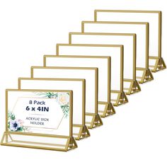 six gold frames with white and blue flowers on the front, one is for 6x4in