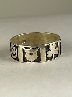 Irish Symbols, Clover Ring, Sterling Silver Mens, Harp, Shiny Silver, Celtic Knot, Band Ring, Size 13, Band Rings