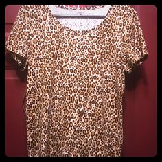 Brand New Never Worn Leopard Print Scoop Neck Tee Shirt Jones Ny Sport Casual Leopard Print T-shirt For Fall, Casual Leopard Print Stretch Tops, Brown Stretch Short Sleeve T-shirt, Leopard Print Relaxed Fit Short Sleeve Tops, Leopard Print Short Sleeve Top With Relaxed Fit, Relaxed Fit Leopard Print Tops With Short Sleeves, Leopard Print Tops With Relaxed Fit And Short Sleeve, Casual Leopard Print Top With Relaxed Fit, Casual Short Sleeve Leopard Print Top