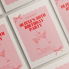 pink and white birthday cards with red lettering