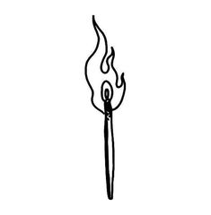 a black and white drawing of a matchstick with fire on it's end