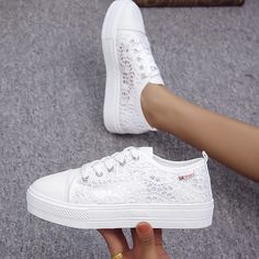 Women's Sneakers Plus Size White Shoes Outdoor Daily Wedding Sneakers Summer Flat Heel Round Toe Basic Sporty Casual Walking Shoes Lace Canvas Lace-up Solid Colored White 2023 - US $24.99 Casual White Shoes, Stitch Summer, Woman Sneakers, Wedding Sneakers, White Casual Shoes, Platform Flats, White Shoes Sneakers, Sporty Sneakers, Summer Sneakers