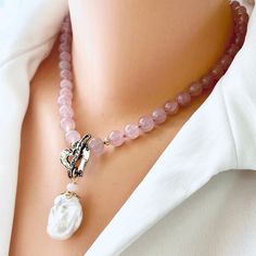 Baroque Pearl Pendant, Pearl Charm Bracelet, Pink Thread, Candy Necklaces, Toggle Necklace, Hippie Necklace, Rose Quartz Beads, Birthstone Gifts, Amethyst Beads