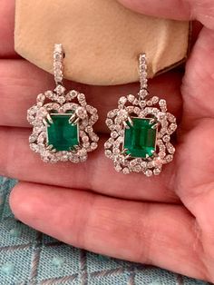 For Sale on 1stDibs - 7 Carat Colombian Emerald Cut Emerald Diamond Hanging Earrings 18 K White Gold This exquisite pair of earrings are beautifully crafted with 18 karat White Buying Gold, Emerald Bead, Pear Cut Diamond, Diamond Dangle Earrings, Colombian Emeralds, Gold Halo, Hanging Earrings, Diamond Drop Earrings, Diamond Drops