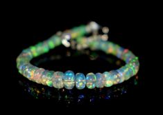 Sterling Silver Natural Ethiopian Opal Gemstone Beads 7"Bracelet, Gemstone Bracelet, Ethiopian Bracelet, Beads Bracelet Fire Bracelet, Recycled Bracelets, Bracelet Rainbow, Rainbow Fire, Enamel Bangle, Bracelet Gemstone, Opal Beads, Opal Bracelet, Bead Charm Bracelet