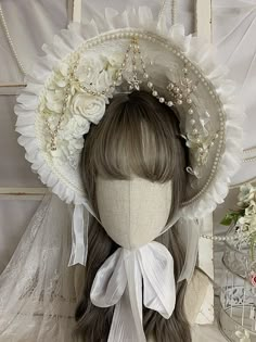 This price is for a bonnet only. Pearl Market, Stylish Jewelry Accessories, White Bonnet, Pretty Fits, Core Core, Cosplay Hair, Beads Chain, Beaded Trim, J Fashion