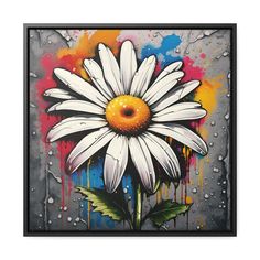 Floral themed Wall Art Print - Street Art Style Graffiti Daisy Printed on Canvas in a Floating Frame 5 sizes available Street Art Style, Graffiti Flowers, Fabric Canvas, Graffiti Styles, Nature Indoors, Daisy Print, Street Art Graffiti, Poplar Wood