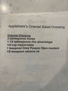 Applebees Orientalist Dressing, Homemade Dressings, Salad Dressing Recipes Healthy, Homemade Sauce Recipes, Salad Dressing Recipes Homemade, Condiment Recipes, Marinade Sauce, Asian Salad, Copykat Recipes