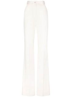 Dolce & Gabbana Tailored wide-leg Trousers - Farfetch Modern White Formal Pants, Classic White Flare Bottoms, Classic White Pants With Belt Loops, Classic Flare Formal Pants, Elegant Wide Leg Trousers With Button Closure, Elegant Office Wide Leg Pants With Button Closure, Classic Flare Pants For Formal Occasions, Elegant Tailored Wide Leg Pants With Button Closure, Formal Flare Pants With Belt Loops