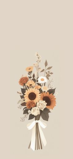 a bouquet of sunflowers and other flowers in a vase on a gray background