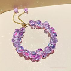 White Purple Crystal Adjustable Bracelet Crystal Clear Purple Crystal Bracelet, Pink Crystal Bracelet, Bracelet Crystal, Bracelet Style, Purple Crystal, Geometric Diamond, Quartz Cluster, Strand Bracelet, Purple Crystals