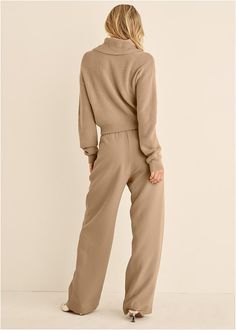 We love when cozy-comfort meets easy-elegance and this cropped quarter-zip sweater is exactly that. It's classic, yet the oversize foldover collar makes it a subtle standout. It's perfectly slouchy yet polished at the same time. Pair this knit with high-waist trousers for a chic work look or team with comfy joggers for off-duty moments.  * Sizes: XS (2), S (4-6), M (8-10), L (12-14), XL (16)  * Long sleeves  * Quarter-zip closure  * Relaxed fit  * 18" from shoulder  * Viscose/poly/nylon. Imported Solid Cropped Sweater For Fall, Solid Color Cropped Sweater For Loungewear, Chic Cropped Sweater For Loungewear, Fall Cropped Sweater For Loungewear, Half-zip Sweater For Fall Loungewear, Chic Cropped Sweater For Fall Loungewear, Cropped Sweater For Fall Loungewear, Solid Cropped Sweater With Ribbed Collar For Fall, Ribbed Collar Cropped Sweater For Fall