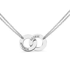 Unique jewelry for girls - With a design akin to the infinity symbol, this fantastic necklace is a truly sentimental piece, tailor-made to your specifications for a unique bespoke item.Two rings necklace - Two sterling silver rings intertwined. Each circle is interlocking with another to create a unique name. Double Circle Necklace, Russian Ring, Interlocking Circle Necklace, Unique Name, Rings Necklace, Mothers Necklace, Infinity Symbol, The Infinity, Necklace Online