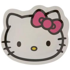 a hello kitty plate with a pink bow on it's head is shown in front of a white background