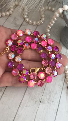 8mm Mixed Pink Crystal Eternity Necklace.  You choose the length and Finish options. Pink Aurora Borealis, Pink Aurora, Eternity Necklace, Pink Rhinestones, Rhinestone Necklace, Austrian Crystal, Pink Crystal, Aurora Borealis, Choker