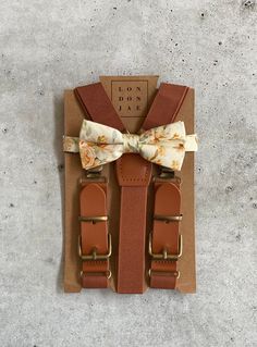 Cognac Suspenders for Men - Felix Floral Bow Tie - Neck Tie Set - Ring Bearer Rustic Wedding Outfit Groomsmen Gift Suspender Bow Tie Rustic Wedding Outfit, Groomsmen Ring, Suspenders For Men, Ring Boy, Ring Bearers, Leather Suspenders, Floral Bow Tie, Bow Tie Set, Groomsmen Gift