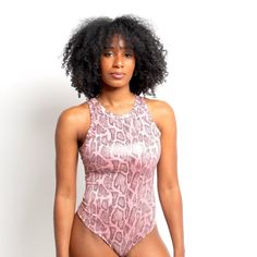 Mauve / Pink Snake Print Snap Crotch Pink Fitted Sleeveless Bodysuit, Pink Sleeveless Stretch Bodysuit, Chic Pink Stretch Bodysuit, Chic Pink Sleeveless Bodysuit, Chic Sleeveless Pink Bodysuit, Trendy Pink Bodysuit For Night Out, Chic Pink One-piece Bodysuit, Pink One-piece Bodysuit For Night Out, Casual Pink Bodysuit For Night Out