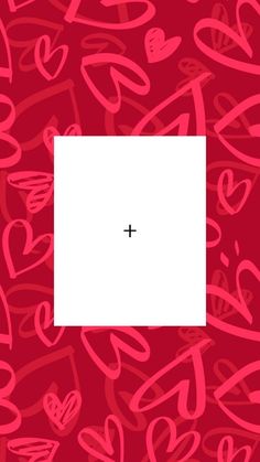 a red background with hearts and a white square