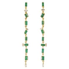 Emerald Diamond 18 Karat Gold Linear Earrings For Sale at 1stDibs Fine Jewelry Baguette Cut Emerald Earrings, Earrings For Sale, Lovely Jewellery, Top Seller, Emerald Diamond, Ear Jewelry, Sparkle Diamonds, Long Earrings, Beautiful Earrings