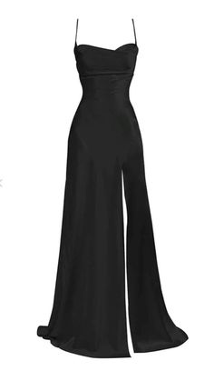 Black Dress Png, Prom Dress With Split, Black Evening Dress, Dress With Split, Black Spaghetti, Spaghetti Strap Prom Dress, Prom Outfits