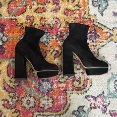 Charlotte Olympia Suede Ankle Boots Black, They Give You An Amazing Height Without Looking Too Bulky On The Feet Barely Used. Size 38 Us 7 Block Heel Platform Shaft: 4.75" Heels: 5.5" 1” Platform Chic High-top Platform Boots, Party High Heeled Boots With Lug Sole, Chic Chunky Platform High Ankle Heels, Chic Platform Boots With Lug Sole For Party, Party Ankle-high Platform Boots With Lug Sole, Chic Ankle-high Platform Boots, Fall Party Heeled Boots With Lug Sole, Chic High Heel Platform Boots With Lug Sole, Chic Evening Platform Boots With Chunky Platform