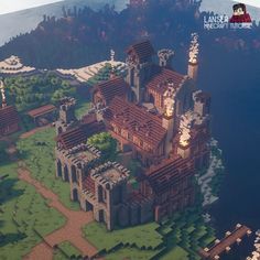 an aerial view of a castle in minecraft