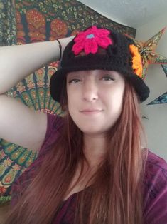 Look shagedelic in this groovy rainbow flower bucket hat🌈✨ Made with bright neon colored and black acrylic yarn. This hat fits average sized adult heads.

MEASUREMENTS

23 inches around
7 inches from crown to brim
3 inch wide flower band
1.25 inch wide brim
6.5 inches across top of hat

Hand/gentle wash and air/tumble dry for best results.
Do not bleach or iron.
Message me about custom sizing and/or colors.
Feel free to let me know your questions and concerns🌸 Handmade Black Mini Hat For Beach, One Size Black Crochet Hat For Spring, Fun Black Bucket Hat For Spring, Funky Spring Festival Hats, Black Brimmed Bucket Hat For Festival, Casual Black Crochet Hat For Festival, Black Crochet Beanie For Spring, Handmade Black Bucket Hat For The Beach, Crochet Brimmed Mini Hats For Festival