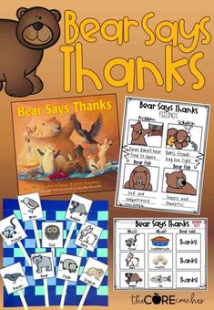 bear says thanks printables and cards for kids to use in their classroom library