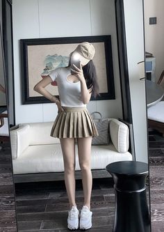 Beige Pleated Mini Skirt | Hyuna Black M High Waist Beige Pleated Skirt For Summer, Trendy High Waist Khaki Skirt, Trendy Fitted Khaki Skirt, Beige Mini Pleated Skirt For Summer, Beige Pleated Mini Skirt For Summer, Beige Pleated Tennis Skirt For Summer, Khaki High Waist Mini Skirt, High Waist Khaki Skirt For Summer, Trendy Beige Tennis Skirt For Summer