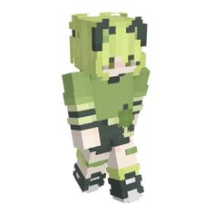 an image of a pixel art character in green and white colors on a white background