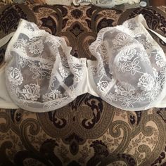 White, Never Used, Size 38 Dd Elegant White Summer Bra, White Fitted Bra For Party, Fitted White Bra For Party, Elegant White Stretch Bra, White Stretch Lace Bra, White Lace Stretch Bra, Elegant White Party Bra, White Fitted Feminine Bra, White Underwire Bra For Night Out