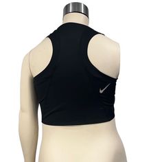 Nike Woman Black Crop Dri-Fit Tank Athletic Crop Top 100% Polyester Approximately 16” Long 20” Across Nwt Black Racerback Top With Medium Support, Black Sleeveless Moisture-wicking Crop Top, Functional Black Racerback Crop Top, Black Racerback Crop Top, Nike Stretch Sports Crop Top, Nike Stretch Crop Top For Sports, Nike Fitted Crop Top For Workout, Black Crop Top With Medium Support For Sports, Nike Black Fitted Tank Top