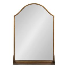 a mirror that is sitting on top of a wooden frame and has a wood trim around it