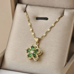 Stunning Women Necklace With Rotating Petal Flower Pendant! Lenght 15.7-17.7 Inch Circumference 15.7 - 17.7 Inch Green Flower Pendant Necklace For Wedding, Mother's Day Green Flower Jewelry, Elegant Green Jewelry With Flower Decoration, Elegant Green Flower Necklace As Gift, Elegant Green Flower Necklace For Gifts, Elegant Green Flower Necklace, Green Flower Shaped Jewelry With Floral Decoration, Green Flower Necklace As Gift, Green Flower Necklace For Gift