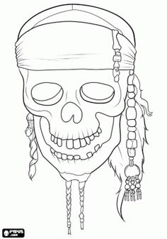 a drawing of a skull wearing a bandana and headdress with long braids