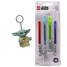 the lego star wars keychain has four lights and a light saber in it