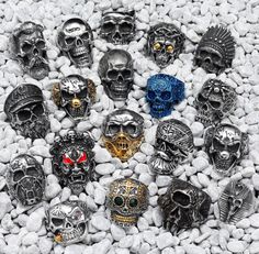 Gothic Skull Rings | skull rings |  Skeleton Punk Hip Hop Ring | mens titanium ring | Simple Luxury Ring Jewelry | mens skull ring 🖤 This piece was handcrafted. 🖤 Material: Thick silver plating  🖤  All of our jewellery is handcrafted with love. Customized products do take a bit longer to make. CUSTOMIZATION TIME -- TURN AROUND TIME 🖤 All of the pieces are manufactured to order. Our typical response time is 5 to 10 business days. PROCEDURE TO ORDER 🖤 Select the appropriate Design and size be Black Stainless Steel Skull Ring, Titanium Rings For Men, Mens Skull Rings, Nautical Painting, Sea Turtle Bracelet, Hip Hop Rings, Whale Necklace, Shark Earrings, Skull Rings