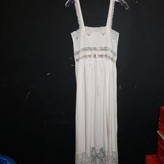 Vtg Deadstock Victoria's Secret Long Gown White Cotton Blend Knit Lace Trim Small Beautiful Vintage With Tags Nightgown In A Creamy White Fine Cotton Blend Jersey Knit W/ Lace Trim + Pink Satin Ribbon Under The Bust Size: Small No Flaws-With Vintage Tag Attached-Made In Hong Kong Perfect For A Romantic Bridal Trousseau Vintage White Lace Nightgown, White Lace Vintage Nightgown, Victoria's Secret Daywear Dress With Lace Trim, Victoria's Secret Lace Loungewear Dress, Victoria's Secret Lace Trim Day Dress, Victoria's Secret Lace Dress For Loungewear, Victoria's Secret Lace Trim Dresses For Daywear, Vintage Lace Trim Dresses For Loungewear, Fitted Vintage Sleepwear With Lace Trim