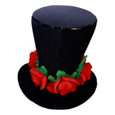 This Red Roses Black Bride Hat will definitely make you stand out at your next Party, Hora Loca, Wedding, Corporate Event, Birthday, Quinceanera, or Halloween Party! It can be used as a wedding hats, top hats, photo booth props, or a party favor. Novelty Red Mini Hats For Party, Red Novelty Mini Hats For Party, Red Novelty Mini Hats For Parties, Adjustable Felt Hat For Halloween Party, Halloween Party Adjustable Felt Hat, Wedding Top Hat For Halloween, Novelty High Crown Costume Hats For Parties, Halloween Party Felt Hat, Novelty Top Hat For Carnival Party