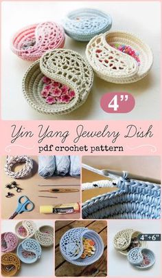 crochet jewelry dish patterns for beginners to make with yarn, thread and buttons