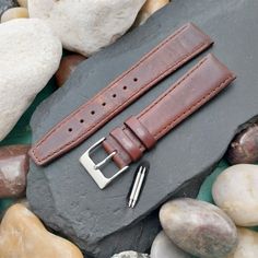 "NOS unused old-stock brown leather watch strap with stainless steel buckle.  The buckle measures 14mm inside, we can switch to yellow gold-tone for no extra charge. The ends are 19mm. Spring bars are included. The length measured end to end without measuring the buckle is 7 1/8\" (181mm). 6G.24472. Visit our store for more unused vintage watch bands, bracelets, straps, buckles, and links." Vintage Brown Leather Watch Bands With Waxed Finish, Vintage Brown Adjustable Watch Band, Vintage Leather Watch Bracelet Strap, Vintage Rectangular Leather Strap Watch Bands, Bands Bracelets, Vintage Brown Adjustable Leather Strap Watch Band, Brown Leather Strap Watch, Brown Leather Watch, Old Watches