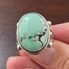 This Is An Absolutely Gorgeous Signed Navajo Natural Turquoise Solid Sterling Silver Ring. The Turquoise Has A Minty Green Color With Coffee Brown Matrix. Signed E.Kee By The Navajo Artist Ed Kee And Sterling For Sterling Silver. New Pieces By This Artist Are Listed For Over $600. It Is A Size 9.0-9.25 And In Unused Vintage Condition. Minty Green, Coffee Brown, Natural Turquoise, Womens Jewelry Rings, Blue And Silver, Sterling Silver Ring, Matrix, Green Color, Green Colors