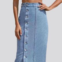 Transform your wardrobe with our light-wash vintage jean skirt from the 2024 Summer Collection, a must-have for all 90s fashion lovers. This long skirt features a high-waist and buttoned closure, adding a touch of vintage charm to your look.Distinctive Features: 90s Nostalgia: Immerse yourself in the iconic vogue of the Nineties with this skirt, a symbol of youthful exuberance and chic sophistication. Long and Lovely: Its lengthy length guarantees a flattering silhouette, perfect for any occasion. Light-Wash Perfection: The light-wash finish gives it a vintage vibe, adding a touch of character to your wardrobe. Vintage Charm: With its high-waist and buttoned closure, this skirt exudes vintage charm, perfect for adding a unique touch to your outfit. Effortless EleganceDesigned with the mode High Waist Non-stretch Denim Skirt, Non-stretch High Waist Denim Skirt, High Waist Denim Skirt For Spring, Summer Straight Leg Skirt With Button Closure, Medium Wash Cotton Denim Skirt With Button Zip Fly, Medium Wash Denim Skirt With Button Zip Fly, Non-stretch High Waist Denim Skirt With Button Closure, High Waist Denim Skirt For Summer, High-rise Non-stretch Denim Skirt