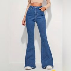 Size 12-Xl High Waist Flare Jeans Slim Fit Denim Pants Bell Bottom Bootleg Jeans High Waist Blue Stretch Jeans. New Without The Tag. ( Only A Sticker In The Back) Made In China. About Size 11 Or 12 Us. Please See Pictures With Measurements. Purchased For Myself, But They Are Slightly Short On Me (I Am About 6’) Waste: About 30” Or 76 Cm Rise: 30” Or About 76 Cm Inseam: About 29” Or 73 Cm Length: About 40.5” Or 103 Cm High Rise Flared Jeans, Abercrombie Ultra High Rise Vintage Flare Jeans, Blue Stretch High-waisted Flare Jeans, Bell Bottoms Jeans Outfit, Bootleg Jeans Outfit, Blue Bell Bottom Jeans, Wacky Fashion, Flare Jean Outfit, Bell Bottoms Jeans