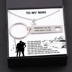 Heart Necklace & Keychain Gift Set - Fishing Lovers - To My Man - You Are Everything I Want - Gnc26040 Unique Fishing Gifts, Necklace Meaning, Presents For Your Boyfriend, To My Man, Present For Husband, Romantic Christmas Gifts, Couples Keychains, Fishing Gift, Fishing Birthday