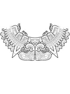 an intricately designed mask is shown in black and white, on a white background