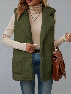 Solid Color Fall Vest With Pockets, Sleeveless Solid Outerwear With Pockets, Solid Sleeveless Vest For Winter, Fall Sleeveless Vest Outerwear, Sleeveless Vest Outerwear For Fall, Sleeveless Vest For Fall, Casual Sweater Vest With Pockets For Fall, Fall Vest With Pockets, Fall Sleeveless Sweater Vest With Pockets