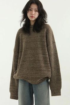 #cutesweater #koreanfashion #oversizesweater #darkacademia #cutefalloutfits #winteroutfits #basicsweater Brown Knitted Crew Neck Top, Brown Ribbed Long Sleeve Knit Top, Oversized Ribbed Brown Top, Brown Knitted Winter Tops, Brown Knitted Tops For Winter, Brown Ribbed Winter Sweater, Brown Knit Tops For Winter, Brown Chunky Knit Long Sleeve Tops, Brown Ribbed Crew Neck Sweater